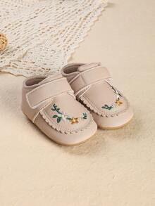 1雙嬰幼女童刺繡花朵時尚可愛防踢公主鞋，適合春秋季節 - 杏色 - 查看 2