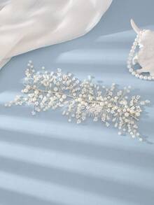 1 pieza Clip para el cabello con rama delgada y racimo de perlas elegante vintage | Accesorio de novia para boda, accesorio de peinado para vestido de novia relajado - Multicolor - Ver 5