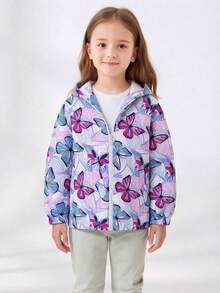 Chaqueta con capucha con cremallera y estampado de mariposa de forro polar para niñas, otoño/invierno - Multicolor - Ver 2