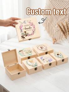 1pc Customized First Communion Keepsake Box, Personalized Religious Baptism Wooden Storage Box, Communion Gift, Floral & Cross Children's Gift Box - Multicolor - View 1