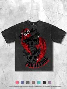calavera con alas rojas y estampado de cuervo, diseño con cita inspiradora, patrón casual, cómodo y a la moda para que jóvenes hombres y mujeres la usen en atuendos diarios o de. LHW3 - Blanco - Ver 1