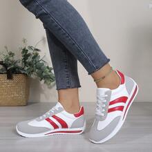 Women's Casual Sports Shoes, Solid Color Lace-Up Comfortable Daily Commute Shopping Non-Tiring Thin Sole Stan Smith Style Shoes Minimalist Sports College Style Flat Shoes Back To School Season Fashion Versatile Casual Shoes - Red - View 5