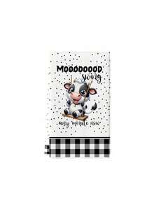 2 Pcs Contemporary Microfiber Dish Towels - Cartoon Cow Farm Theme Absorbent Fade Resistant Knit Fabric Machine Washable Oblong Tea Towels Practical Hand Towels For Kitchen Cooking Baking Daily Cleaning Perfect Housewarming Birthday Gifts - 白色 - 查看 8