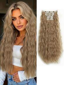 6pcs 24 Inch Black & Brown Clip-In Hair Extensions, Long Mermaid Wave Synthetic Fiber Clip-In Hair Extensions For Women - Multicolor - View 20
