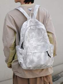 1pc Boys Girls Tie-Dye Nylon Zipper Closure Fashion Backpack Student School Bag Suitable For All Seasons Daily Use - A - View 3