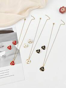 Premium Geometric Enamel Earrings & Necklace Set, Crafted From High-Quality Hypoallergenic Stainless Steel. Women's Wedding And Coming-Of-Age Gift - Multicolor - View 7