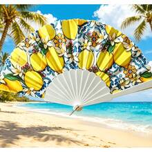 2 piezas Abanico plegable con estampado de limón, abanico de mano estilo español, abanico de tela plegable portátil con estampado de limón, adecuado para fiestas temáticas, vacaciones, despedida de soltera, boda, regalo para damas de honor, accesorio para mujer, decoración de verano, viajes (estilo de limón aleatorio) - Estilos aleatorios - Ver 10