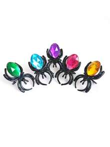 40 piezas Anillos de araña de diamante de Halloween con gemas de colores, joyería de plástico para bromas - A - Ver 3