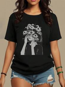 Múltiples ojos sobre el rostro representan la visión interior profunda y la percepción consciente de esta camiseta de mujer genial - Negro - Ver 8