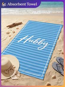 1pc Mr. & Mrs. Wedding Season Beach Towel, Coastal Bachelorette Beach Towel, Bride Tribe Bridesmaid Gift, Beach Party Decor For Bachelorette Party, Bachelorette Party, Bridal Shower, Honeymoon - Light Blue Striped Hubby - View 4