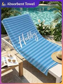 1pc Mr. & Mrs. Wedding Season Beach Towel, Coastal Bachelorette Beach Towel, Bride Tribe Bridesmaid Gift, Beach Party Decor For Bachelorette Party, Bachelorette Party, Bridal Shower, Honeymoon - Light Blue Striped Hubby - View 9