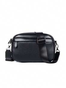 Korean Style Crossbody Bag, Shoulder Bag, Square Bag, Random Vintage Floral, Windmill Print, Geometric Pattern, Color-Block PU Leather, Water-Resistant, Multi-Functional, Casual, Versatile, Business, Office Worker, Student, Men, Sporty Casual, Messenger Bag, Boyfriend Gift - Black - View 11