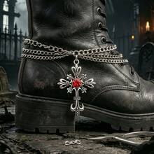 DIY Western Boot Chain - Red Gemstone Cross Ornament, Suitable For Holidays And Western Theme Events - Silver-31 - View 5
