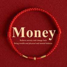 Gelang Anyaman Tali Merah + Manik-Manik Emas, Gelang Keberuntungan dan Berkah untuk Kekayaan, Keseimbangan Fisik dan Mental, serta Meredakan Kecemasan - Gelang - View 9