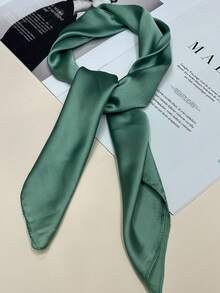 1pc Solid Color Women's Square Scarf, Fashionable Plain Silk Scarf, Versatile Headband, Waist Belt, Bag Strap, Multi-Functional Scarf - Bean Green - View 5
