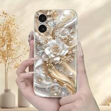 Funda para Teléfono - 1pc Funda Floral con Diseño de Viento y Perlas, Carcasa Suave Transparente con Agujeros de Precisión a Prueba de Golpes, Funda Gruesa de Lujo Resistente a los Golpes Adec - Multicolor - Ver 5