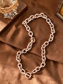 1/3pcs Women's Chunky Oval Chain Necklace With T-Bar Clasp, Minimalist Paperclip Style Collarbone Chain With OT Clasp - OT Buckle Oval Chain - View 7