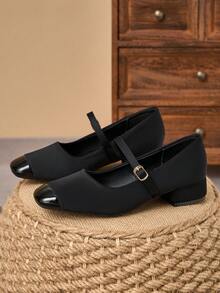 MonaNise Zapatos de tacón bajo cuadrado y tacón de bloque para trabajo - Negro - Ver 5
