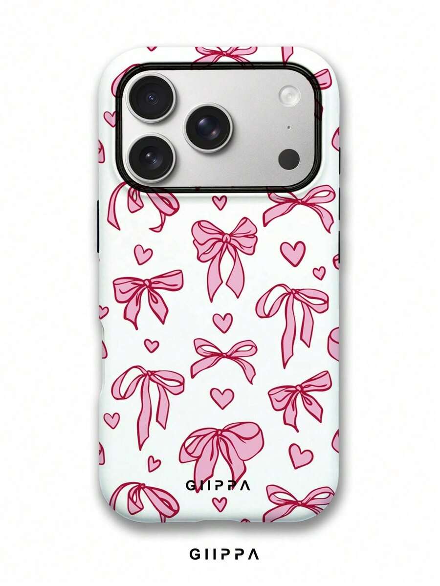 Una elegante funda para teléfono que no incluye cordón ni soporte. Funda para teléfono GIIPPA con base blanca y diseño de lazo rosa y corazón, compatible con 17 Pro, 16 Pro, 15 Pro, 14 Pro. Funda para teléfono coreana elegante e interesante, compatible con 11/12/13/14/15/16 Pro Plus. Diseño elegante adecuado tanto para hombres como para mujeres. Regalo para novia en Navidad, Día de San Valentín, Pascua, temporada de bodas y cumpleaños. - Multicolor - Ver 1