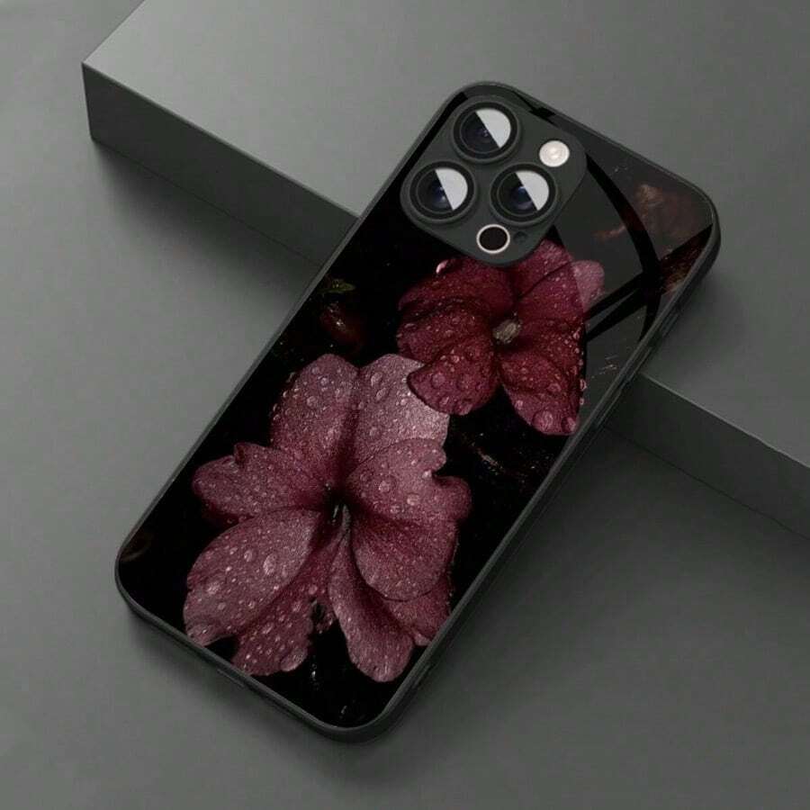 An Elegant Phone Case That Does Not Include A Lanyard Or Stand. This Shockproof, High-End, And Stylish Glass Phone Case Features A Vintage Floral Leopard Print And Intertwined Flowers. It's Compatible With [Brand Name Missing] And Made Of Tempered Glass, Making It A Perfect Spring Gift. - 黑色 9 - 查看 1
