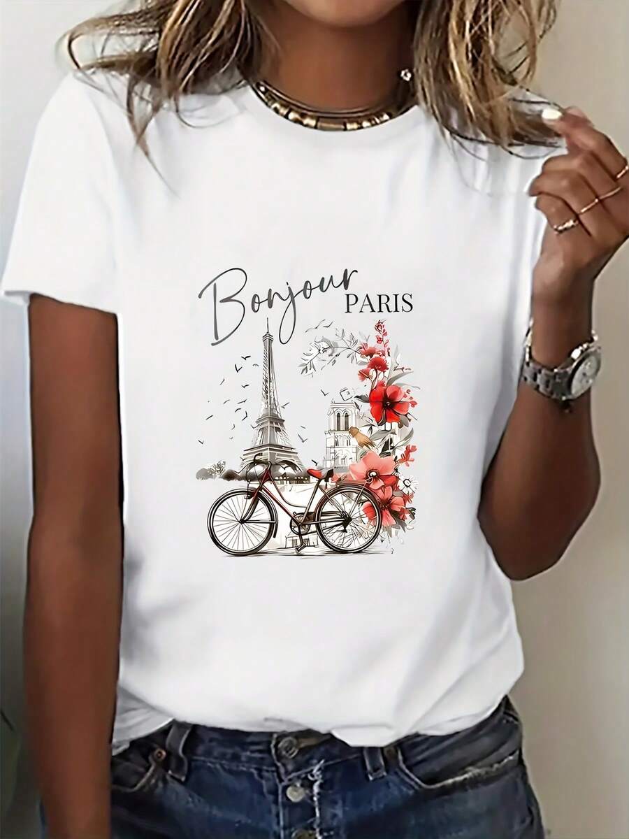 Women's T-Shirts And Tops, Ladies' Fashion - [白色的] - 查看 1