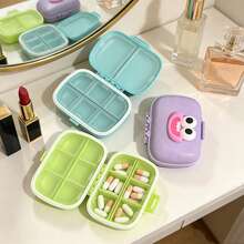 Caja de pastillas portátil sellada con cara sonriente - Fácil de guardar en bolsillos, bolsos y carteras, esencial para medicamentos diarios, esencial para viajes de negocios, caja de almacenamiento de pastillas, con diseño de divisor de 8 compartimentos - Multicolor - Ver 7
