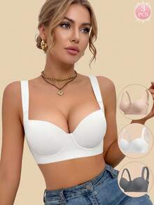 mimilemon 3pcs Women Lift Up Bras - Wide Strap, Lift, Side Support, Comfortable & Fashionable, Full Coverage Design, Confident All Day - Multicolor - View 9