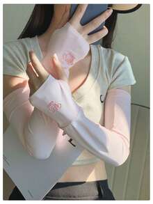 1 Pair Women's Summer Ice Silk Sun Protection Arm Sleeves, Loose Fit Cooling Arm Guards, Fashion Solid Color Driving Arm Covers, Plus Size Design, Suitable For Driving, Summer Daily Wear, Outings, Music Festivals, Can Be Paired With Gloves, Also Suitable For Parties And Other Occasions. Ice Silk Summer Sun Protection Women's Loose Arm Sleeves, Fashion Solid Color Driving Arm Covers - Multicolor - View 6