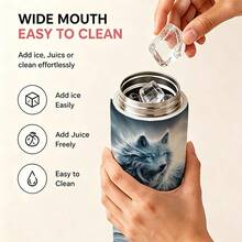 1pc 24oz Stainless Steel Water Bottles With Straw, Frozen Wolf Forest Design Tumbler Wrap For Wolf Lovers, Adults, And Winter Holiday Gifting, Featuring A Mystical Icy Wolf In A Snowy Woodland Scene. - 彩色 - 查看 7