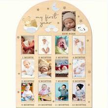 2D Flat First Year Photo Wall, Commemorative Photo Frame, Floral Decorated Wooden Frame, Suitable For Baby Birth To One Year Old Photos, Decoration. No Electricity Required - A - View 5