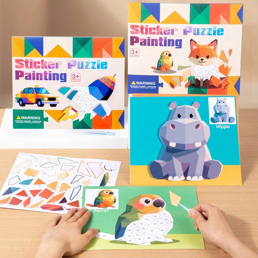 3 Sets Geometric Sticker Puzzle Game, Creative Collage Art Set, Interactive DIY Stickers, Helps Cognitive Development And Visual Thinking Training, Parent-Child Interaction, Boys And Girls Children's Game, Ideal Holiday Birthday Gift