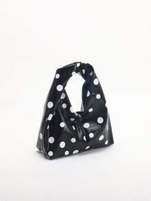 SCULPTEDSTYLE BAGS 1件夏季清新系列黑白配色波點女款紋理時尚手工編織極簡手提包托特包，適合夏季通勤、購物、約會、下午茶 - 黑色 - 查看 4