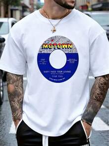 Playera Hombre MOTOWN Estilo Urbano, Camiseta Algodón Transpirable Cuello Redondo Regalo San Valentín - Blanco - Ver 1