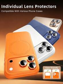 3片相機鏡頭保護貼，適用於 iPhone 17 Pro Max/17 Pro/17 Air/17/16 Pro Max/16 Plus/16E/15 Pro Max/14/13/12/11，9H 鋼化玻璃相機蓋螢幕保護貼，附金屬環裝飾 (藍色) - 藏蓝色 - 查看 6
