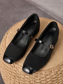 MonaNise Square Toe Low Block Heel Work Pumps - Black - View 3