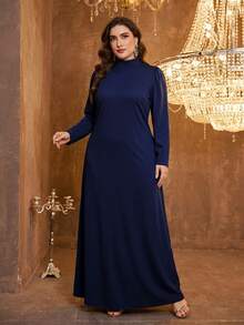 SUPGIR Plus Size Women's V-Neck Straight Flare Sleeve Chiffon Spaghetti Strap Waist Design Elegant Fitted Evening Dress Vacation Fall - Navy Blue - View 6