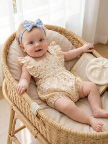 Body con estampado floral, ribete con volantes y tirantes para niña bebé, primavera - Albaricoque - Ver 2