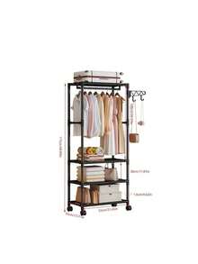 1 pieza Perchero vertical, Perchero de ropa de metal multifuncional, Barra ajustable, Diseño de almacenamiento de doble capa, Riel antideslizante, Con ruedas con bloqueo, Perchero de exhibición duradero para el hogar - Multicolor - Ver 12