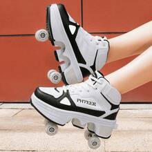 4-Wheel Roller Shoes, Switchable Walking And Skating Modes - Black and White - View 4