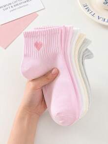 1/5 Paia Di Calzini Alla Caviglia Da Donna Con Motivi Casuali A Fiocco, Cuore, Fiore, Morbidi, Confortevoli, Traspiranti, Per Uso Quotidiano - Multicolore - Visualizzare 2