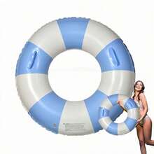 1 pieza Aro inflable de natación a rayas rosa y blanco estilo macaron, tubo flotante de piscina grueso y duradero, aro de natación con estética vintage, adecuado para vacaciones de verano en la playa, fiesta de piscina en parque acuático, ocio, relajación en natación al aire libre, accesorios de agua para viajes - Estilo retro - Ver 6