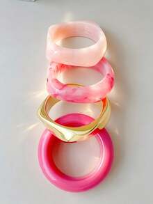 4pcs Exaggerated Asymmetrical Resin Translucent Bangles For Women, Personalized Versatile - Multicolor - View 5
