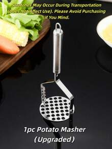 1pc Stainless Steel Manual Potato Masher, Durable Stainless Steel Potato Press, Multi-Functional Vegetable And Fruit Masher For Home And School, No Electricity Required, Non-Slip Ergonomic Handle - Suitable For Pressing Potatoes, Garlic, Baby Food - Potato - View 18
