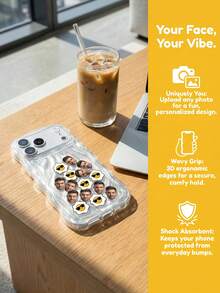 1pc Customized Photo Wavy Pattern ABS Phone Case, Personalized Detachable Face Ornament Shaking Phone Case, Custom Upload Portrait Design, Durable ABS Plastic Shell, Anti-Drop Anti-Scratch, Transparent Wavy Texture, Suitable For Multiple Phone Models; Ideal Gift For Couples, Family, Friends And Lovers, Suitable For Daily Use, Birthday, Anniversary, Valentine's Day, Christmas And Holiday Gifting - Multicolor - View 5