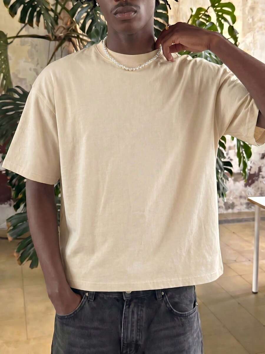 ACTYR Camiseta de Manga Corta para Hombre, Estilo Casual Urbano, Color Blanco, Corte Holgado Minimalista, Cuello Redondo, Versátil y Básica, Cómoda y Transpirable para Uso en Exteriores - Gris - Ver 1