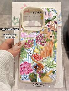A Stylish Phone Case That Does Not Include A Lanyard Or Stand. Fashionable Dog-Themed Phone Case, Shockproof, 1 Piece, New Soft, Non-Slip Textured Case With A Watercolor Floral Bouquet And Puppy Design, Compatible With [Phone Type] And Other Phones, International Version, Not The Domestic Version, Spring Birthday Gift. - 多色 2 - 查看 1