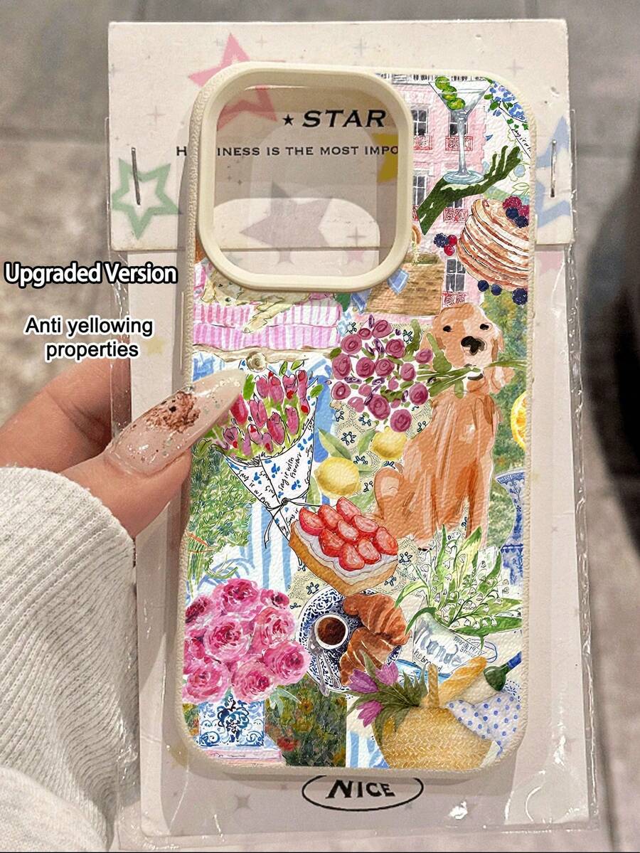 A Stylish Phone Case That Does Not Include A Lanyard Or Stand. Fashionable Dog-Themed Phone Case, Shockproof, 1 Piece, New Soft, Non-Slip Textured Case With A Watercolor Floral Bouquet And Puppy Design, Compatible With [Phone Type] And Other Phones, International Version, Not The Domestic Version, Spring Birthday Gift. - 多色 2 - 查看 1