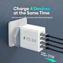 Best-Selling 4-In-1 55W PD&QC Fast Charging Wall Charger, UK Plug, 2USB-C+2USB-A Multi-Port Adapter, Compatible With IPhone 17/16 All Series And Models - View 5