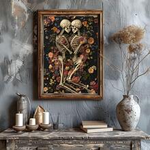 1pc, Canvas Wall Art, Framed Wall Decor, Gothic Romantic Floral Skull Couple Canvas Painting, Dark Academia Style Poster, Vintage Dried Flower Skull Oil Painting, Suitable For Modern Home Decor, Room Decor, Dorm Decor, Bedroom Decor, Living Room Decor, Bathroom Decor, Kitchen Decor, Dining Room Decor, Office Decor, School Decor - A - View 9