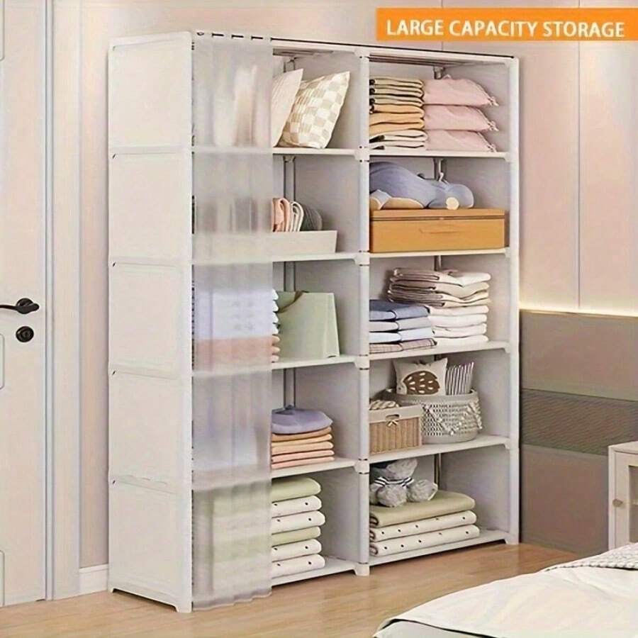1 pieza Armario de tela no tejida multicapa simple ensamblado, organizador de almacenamiento combinado a prueba de polvo, armario a prueba de polvo simple para hogar de alquiler, gabinete de almacenamiento ensamblado minimalista, armario colgante, estante de almacenamiento multicapa para hogar de alquiler